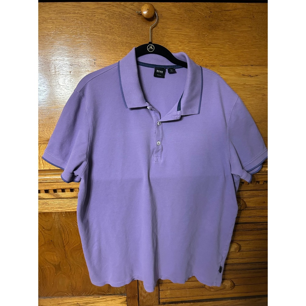 Hugo Boss Preppy Mens XXL Slim Fit Purple Pique Cotton Short Sleeve Polo Shirt